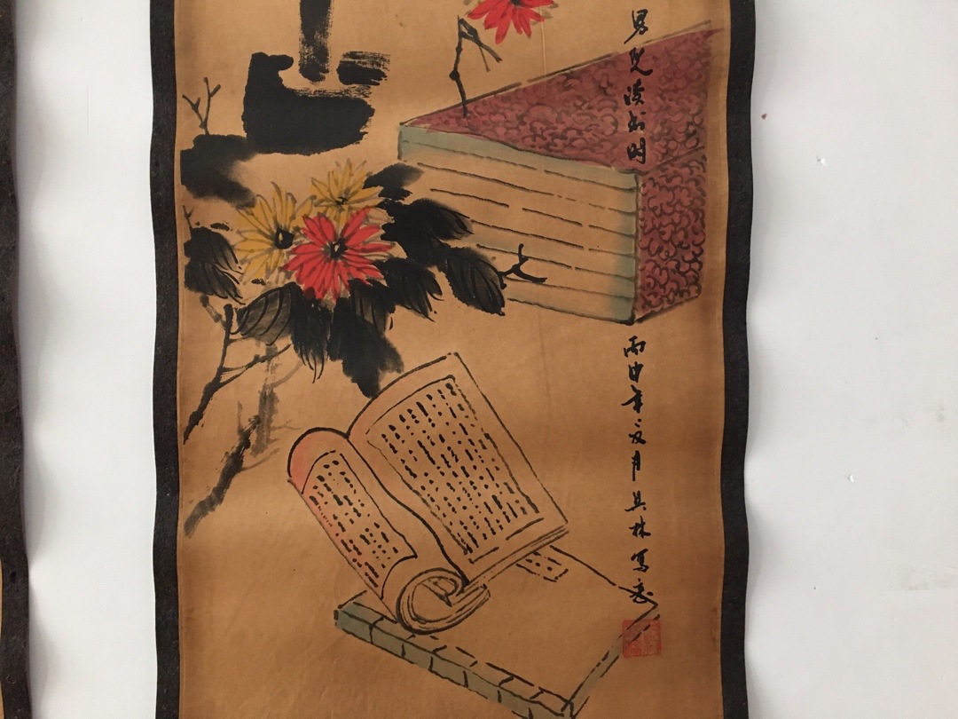 古玩批发高仿名人仿古字画四连壁画山水人物四条屏挂画地摊货源