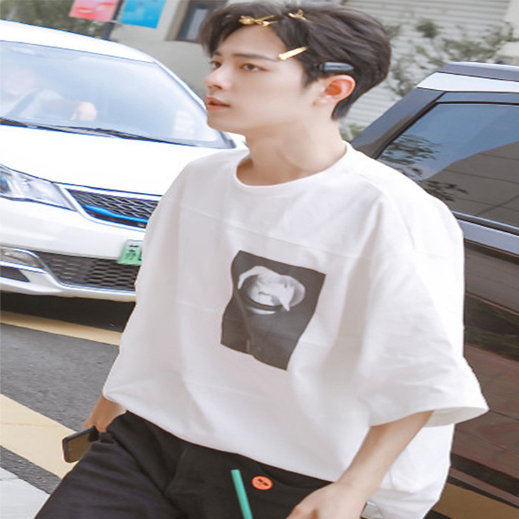 2019新款夏秋明星肖战同款短袖青少年白色t恤宽松休闲图片型衣服