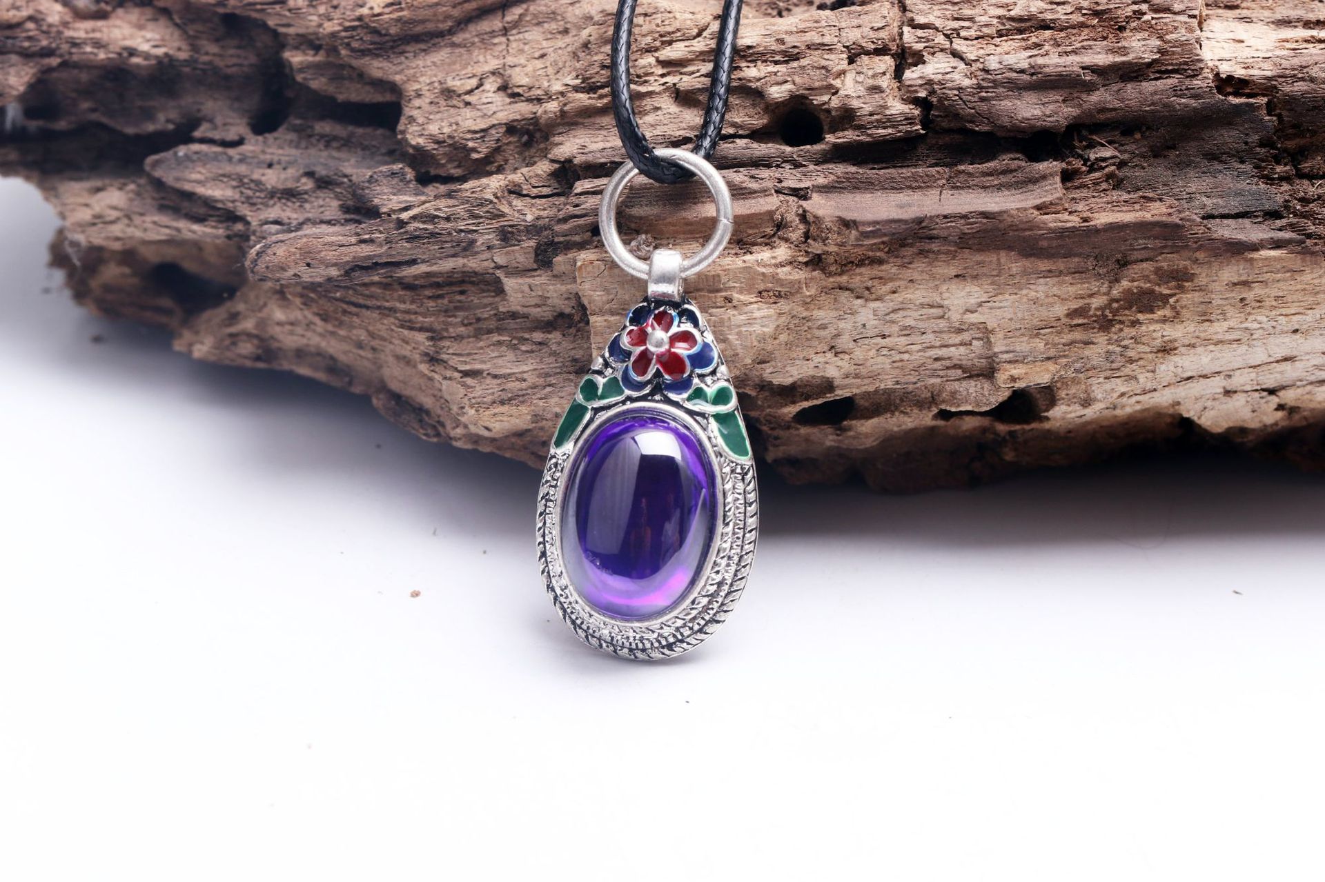 天然宝石工艺品镶嵌s925银吊坠锆石玉髓仿古景泰蓝银饰饰品挂件