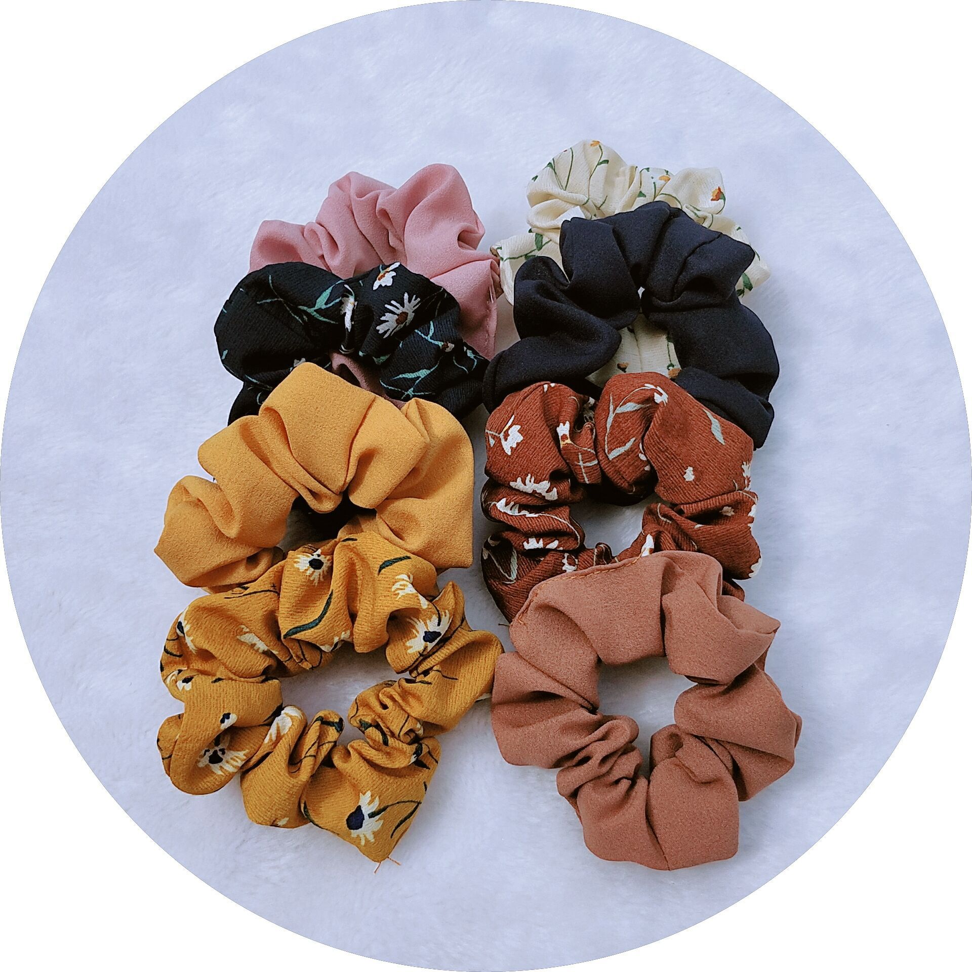 跨境发圈太阳花大肠发圈弹力松紧发绳发饰纯色雪纺印花组合发圈