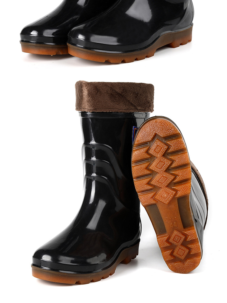 3531加绒保暧中筒雨鞋男1810毛口反中帮劳保雨靴冬季三防水鞋胶鞋