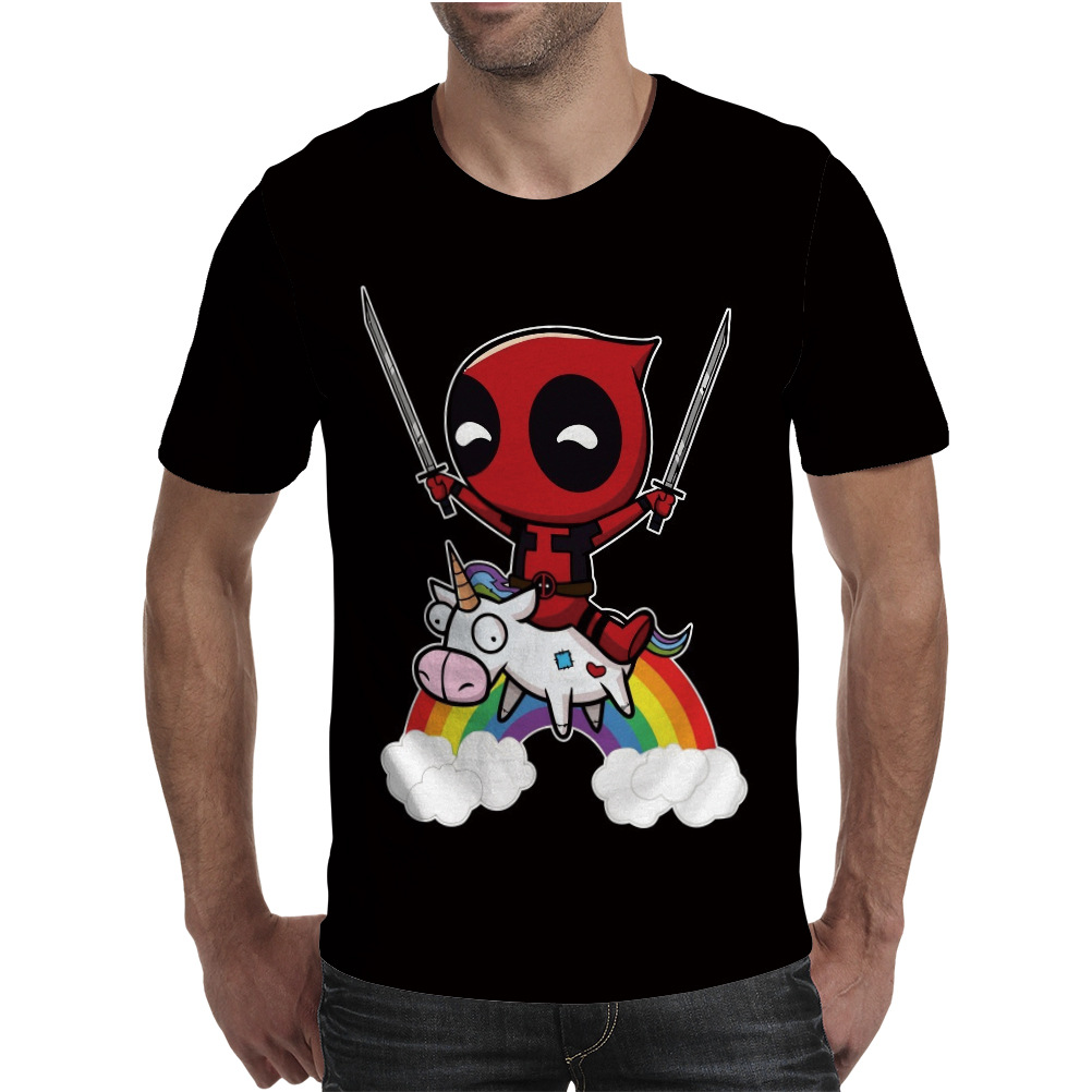 2019deadpool 死待骑马独角兽彩虹休闲圆领短袖圆领t恤衬衫
