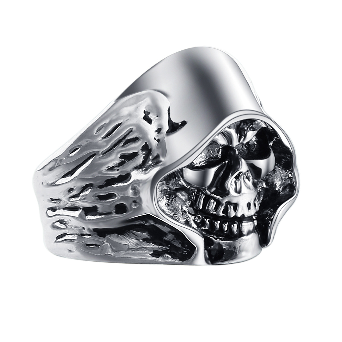 欧美风格个性朋克风死神骷髅头素圈戒指男万圣节礼物外贸wish爆款