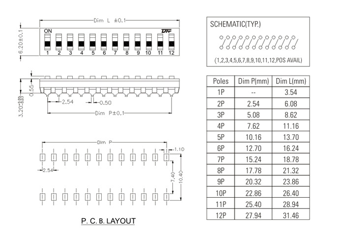 dm贴片拨码开关指拨/地址开关 dm贴片拨码开关 间距2.54mm