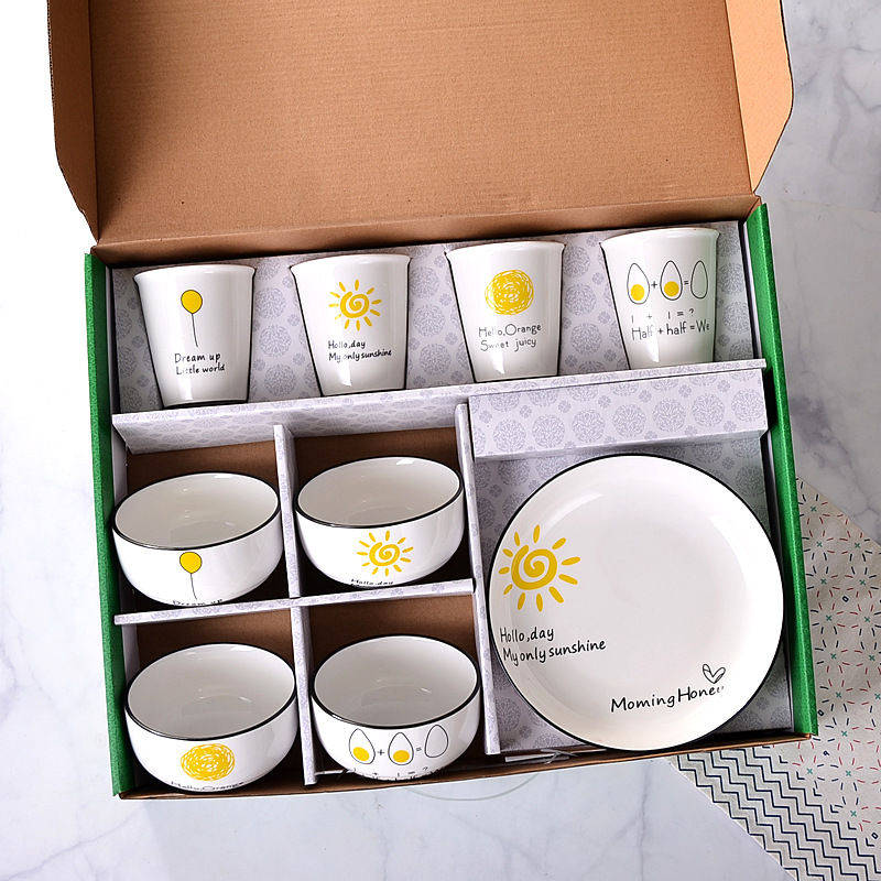 New Bowl Cup Plate Nordic Tableware Suit 9 Set Mid-Autumn Festival Gift Ceramic Bowl Gift Box Packaging Gift
