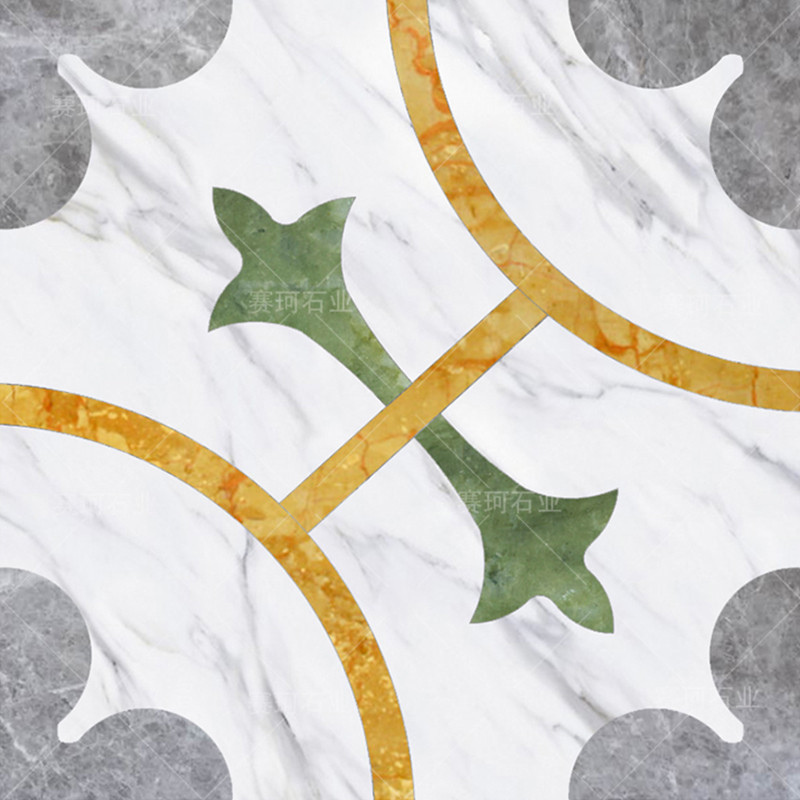 瓷砖地砖魔方砖水刀拼花客厅花样拼贴大理石别墅装修墙面