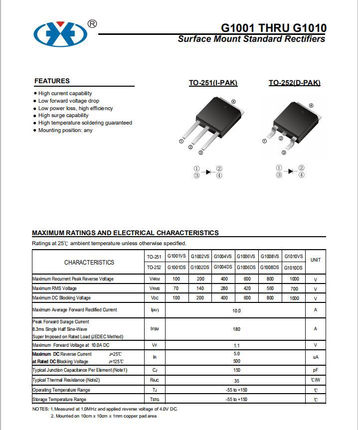钜兴新品g1010ds普通整流二极管to-252贴片封装厂家直销环保