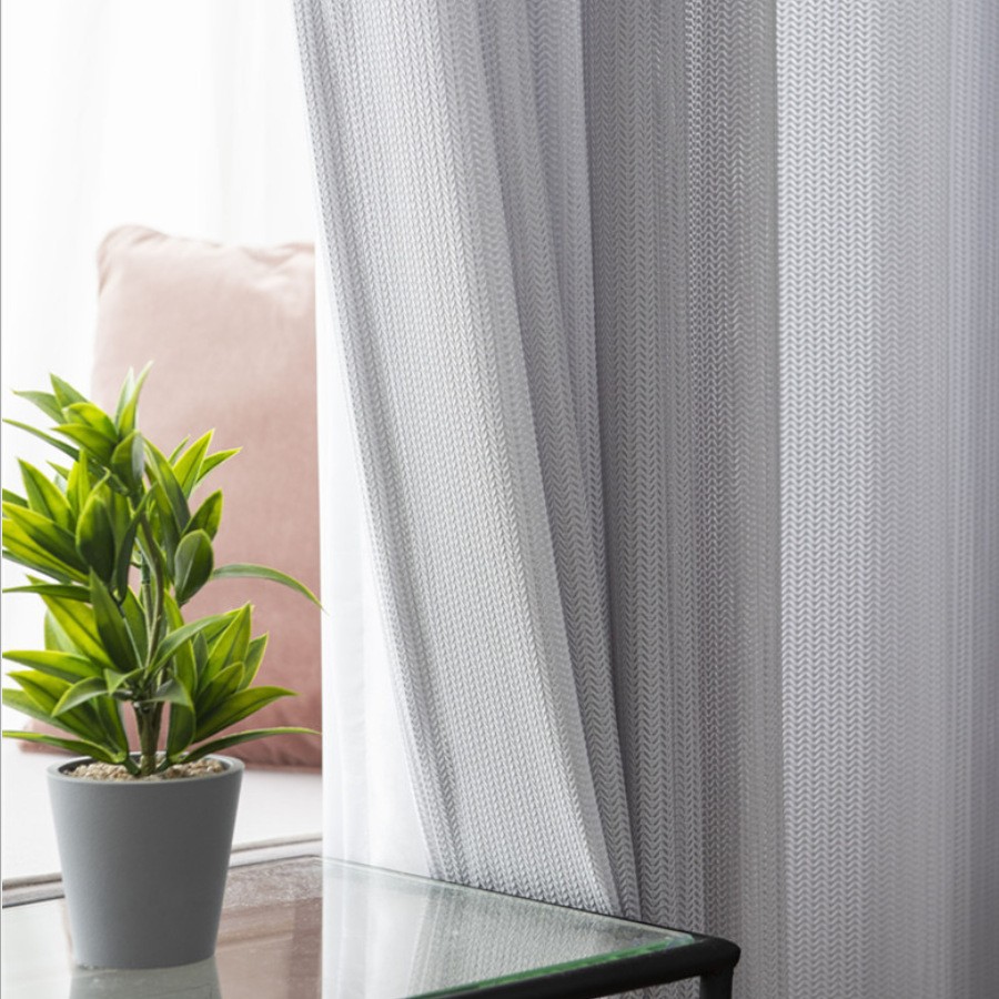 鱼骨纱新款北欧素色白色纱帘成品定制厂家直销卧室客厅高档镂空帘