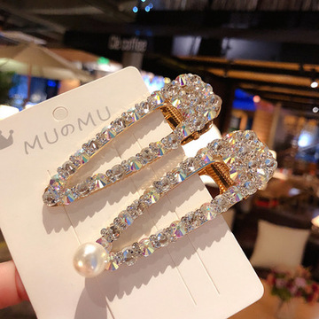 韩国ins风水钻超闪金属鸭嘴夹 韩版满钻边夹刘海夹气质刘海夹发卡