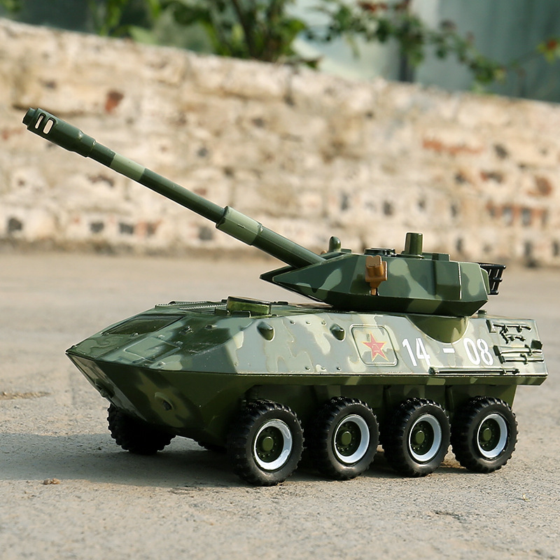 一德良友1:43八轮装甲车回力声光军事战车儿童玩具车801e盒装