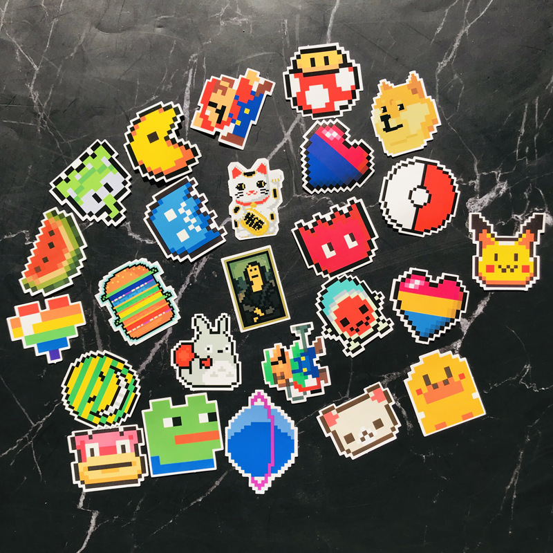 便当盒可爱像素贴纸 手机平板耳机壳mini贴 萌趣卡通水杯贴纸