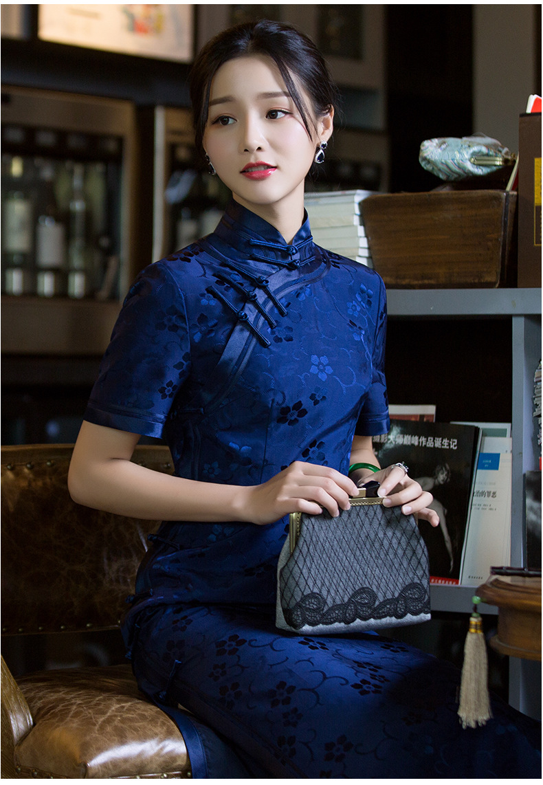 华族经典真丝花罗旗袍连衣裙长款高端庄大气中国风日常宴会礼服女