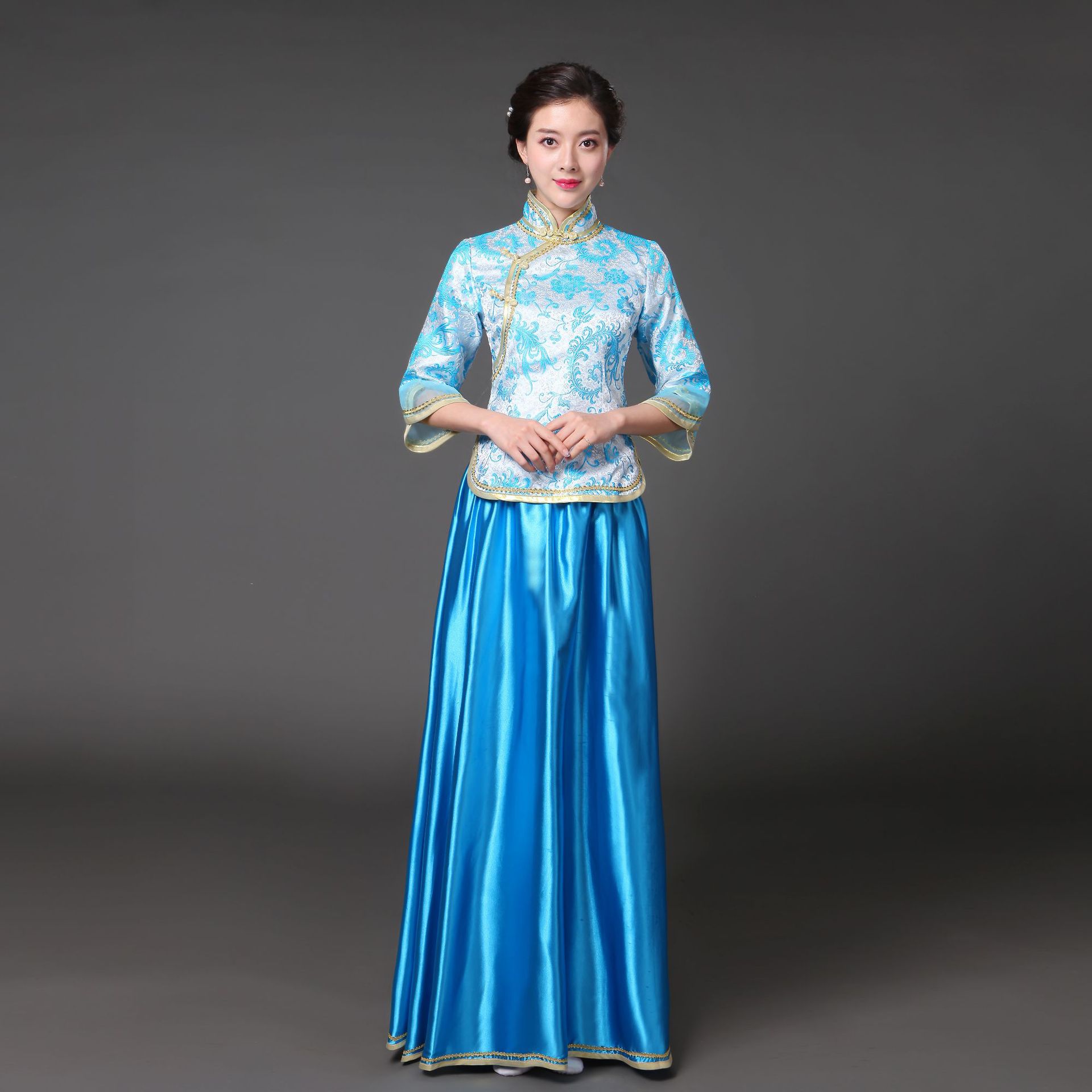 民国风大合唱团演出服装伴娘服装成人中老年古筝表演礼服高中学生