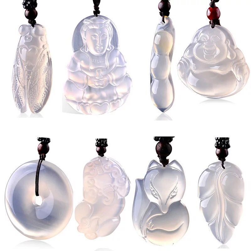 high-ice chalcedony guanyin buddha four-season bean peace buckle agate necklace pendant jewelry