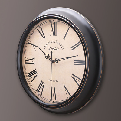 美式乡村挂表复古创意静音艺术挂钟装饰客厅餐厅欧式钟表见描述金