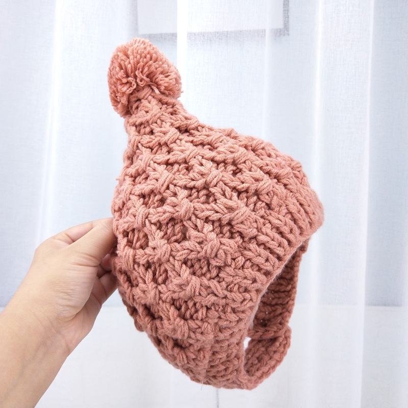 ins儿童小精灵帽子宝宝手工针织帽秋冬保暖护耳帽韩版可爱毛线帽