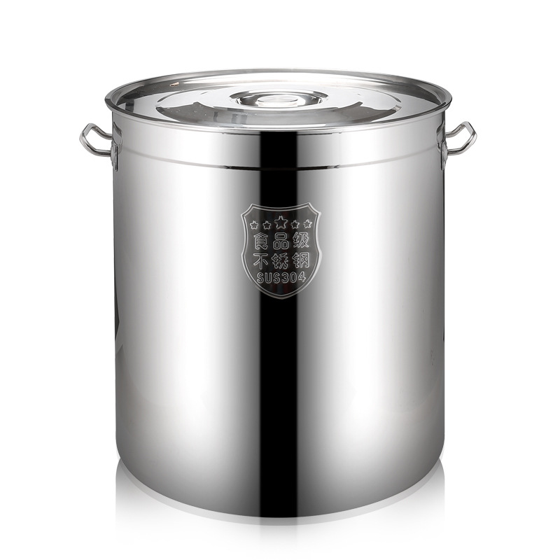 304 Stainless Steel Barrel Double Ears with Lid Soup Bucket Durable Large Capacity Canteen Water Storage Tank Dining Hall Commercial Soup Pot Bucket