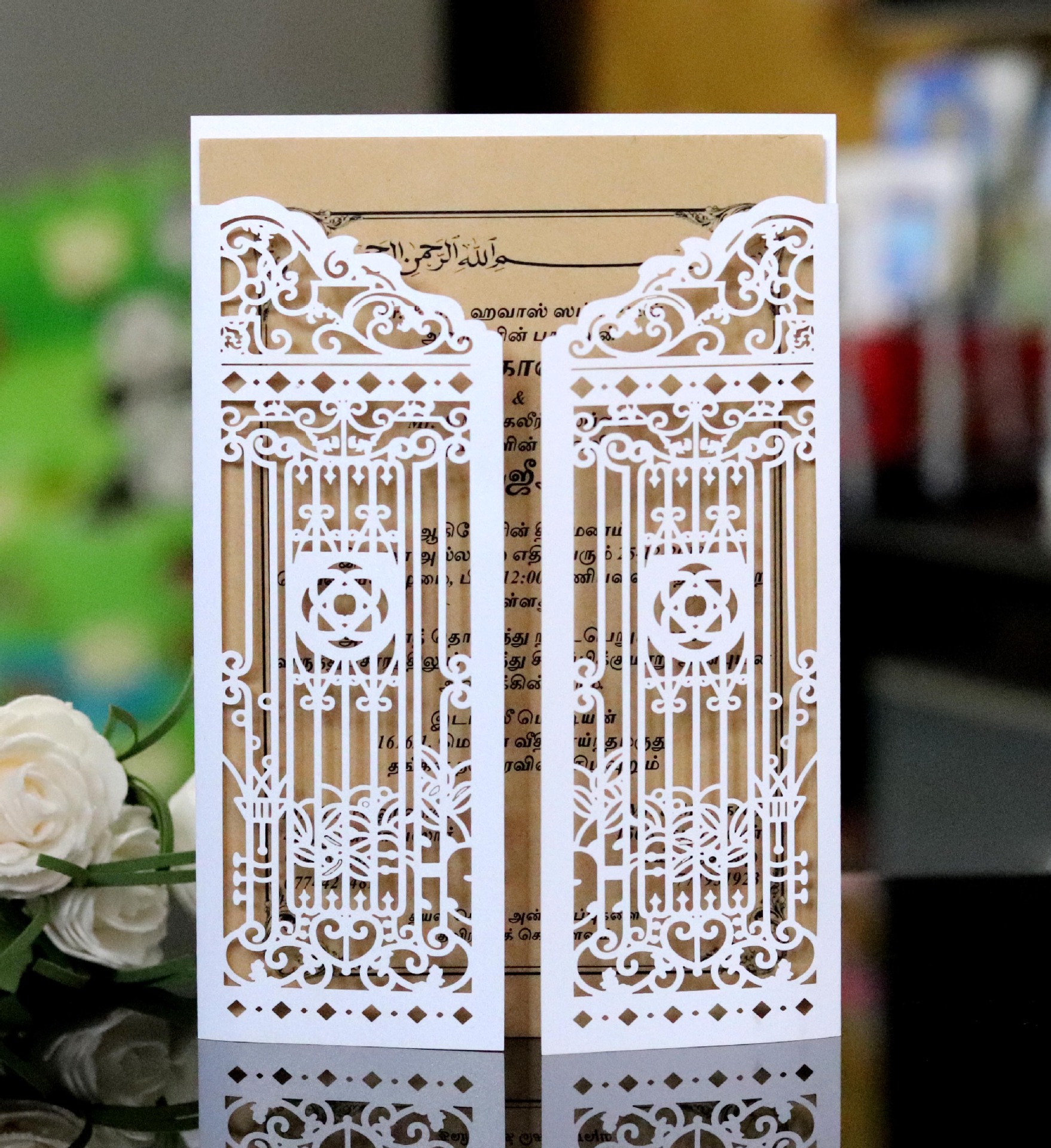 亚马逊祝福贺卡激光切割金色幸福之门邀请函 结婚镂空喜帖批发