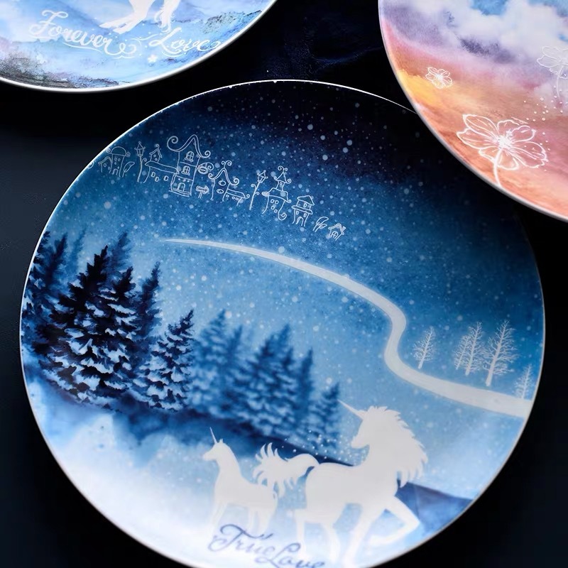 Nordic Internet Celebrity Unicorn Starry Sky Plate Breakfast Plate Dish Dessert Fruit Plate Wedding Banquet Swing Plate Decorative Hanging Plate