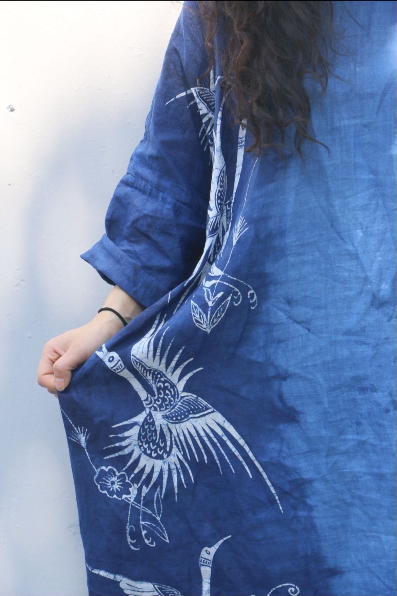 喜阁原创蜡染衣服连衣裙手工植物染色扎染裙子衣服复古民族风袍子