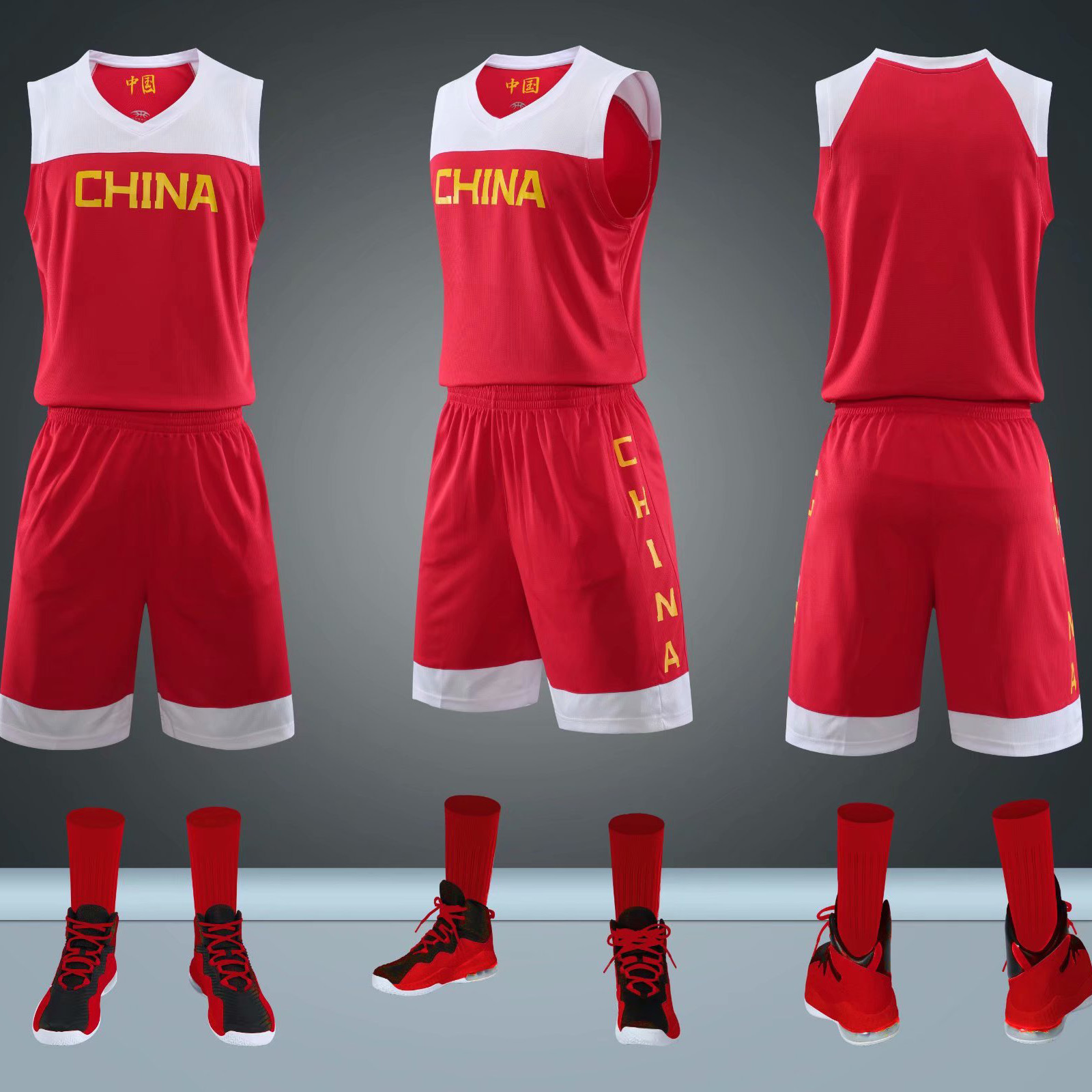 批发中国男篮球衣世界杯国家队易建联运动会篮球服套装定制背心