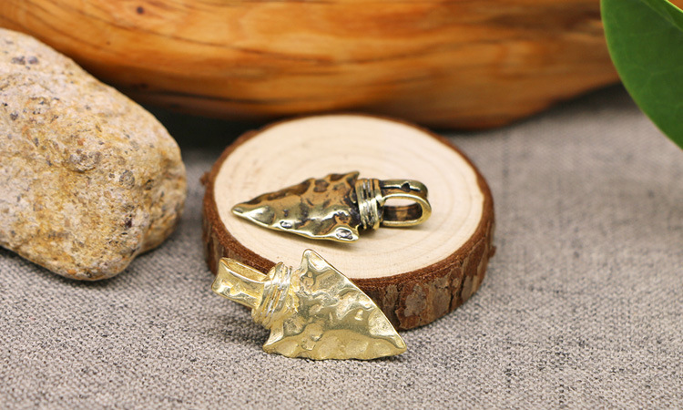 纯黄铜印第安铜箭头吊坠 矛头钥匙扣 手工做旧工艺品 个性挂坠