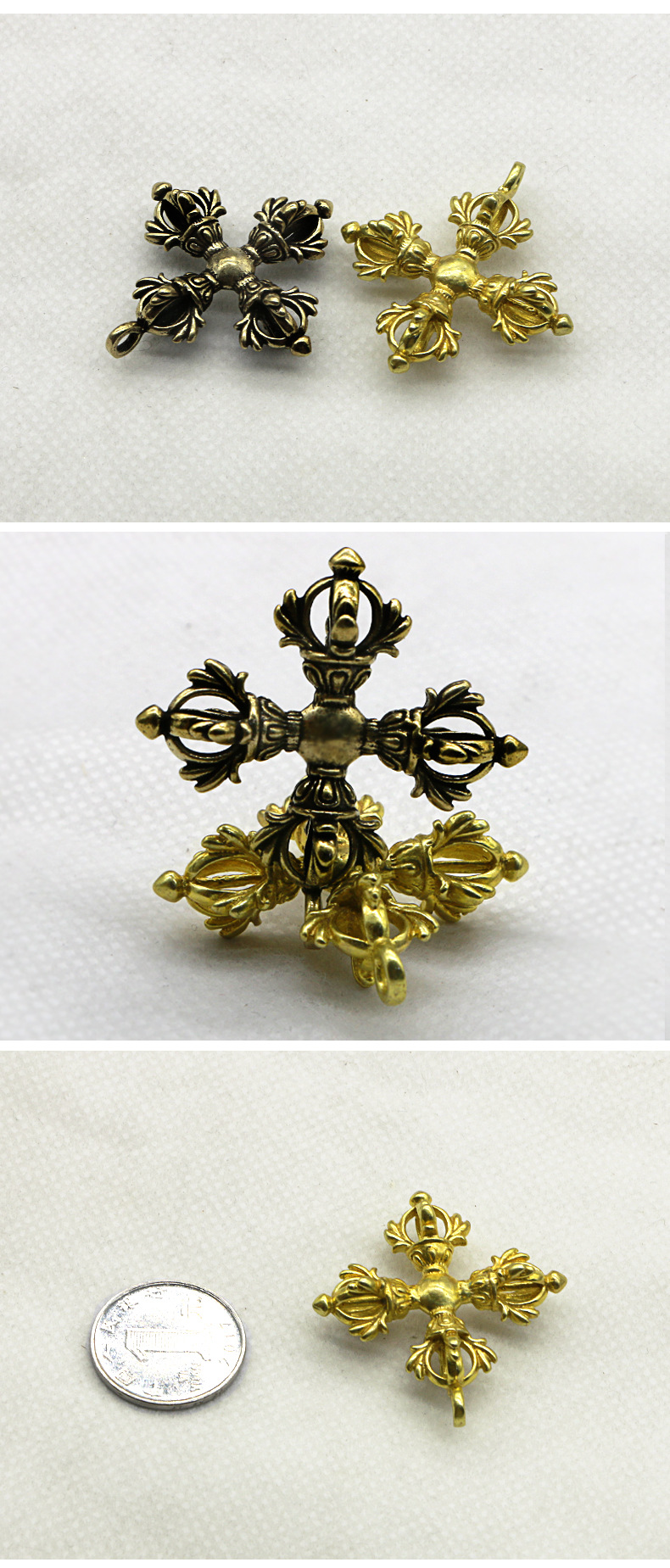 手工纯铜护身法器饰品 十字金刚杵宗教保平安护身法器挂件