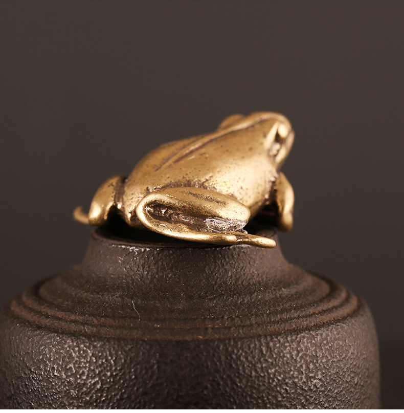 黄铜精制实心青蛙桌面摆件创意金蟾招财进宝吉祥茶几茶宠摆饰装饰
