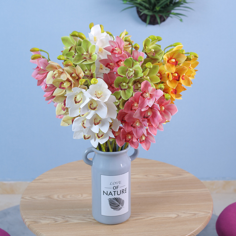 12头胶片手感蕙兰仿真蕙兰跳舞兰仿真东亚兰兰花假花落地花北欧