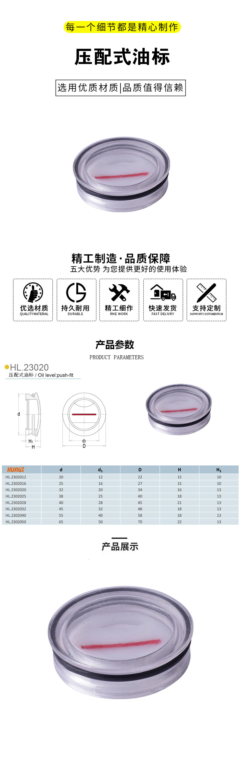 压配式圆形油标 圆形油镜 有机玻璃圆油标 高温减数机油镜 视镜油