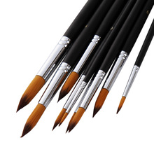 厂家直销9支尖头尼龙毛水彩画笔 黑色亮油杆画笔套装 美术用品