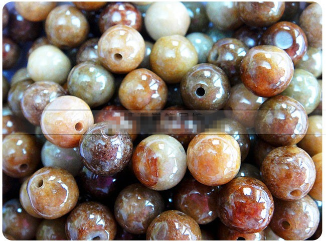 供应13mm批发翡翠圆珠玉石散珠子 黄翡珠红翡玉石佛珠翡翠