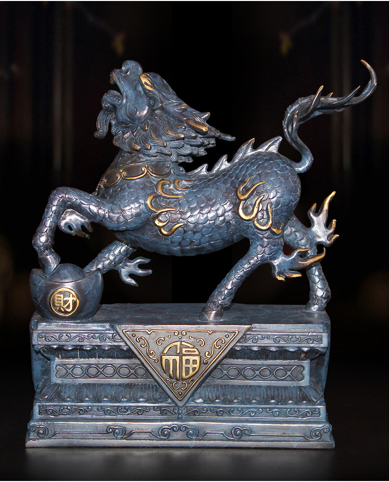 纯铜彩祥瑞麒麟一对摆件工艺品家居饰品摆设0513