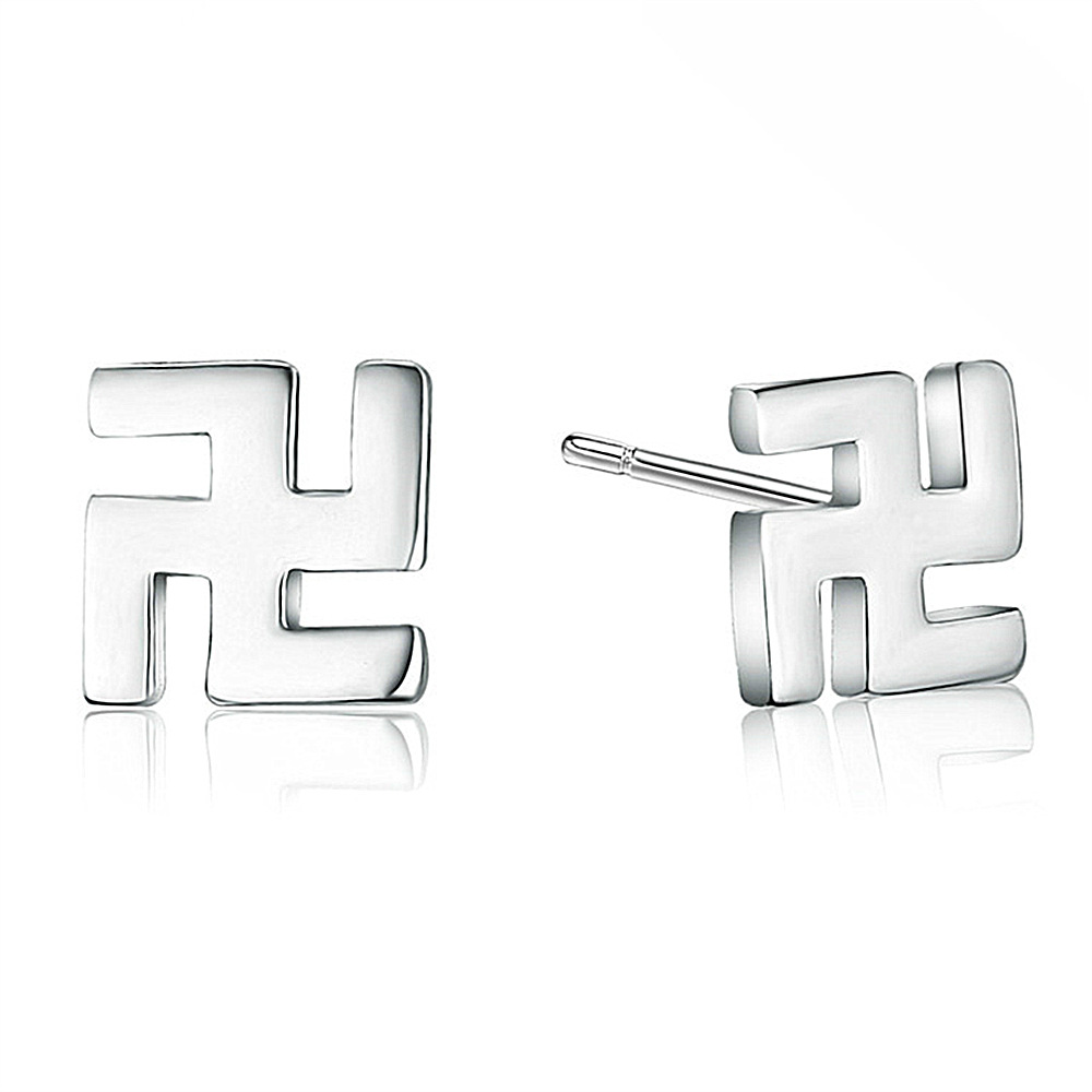 韩版个性潮男饰品十字架式万字符卍佛印耳钉男 铜镀银男士耳钉