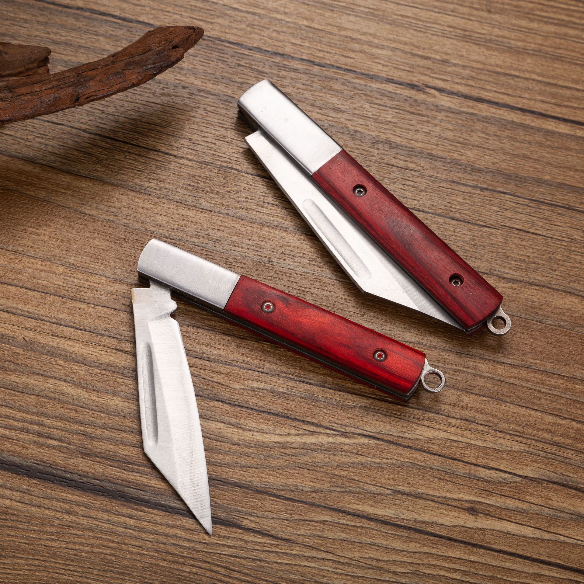淳美小刀多规格折叠刀不锈钢红木手柄家用水果刀野外防身刀具代发