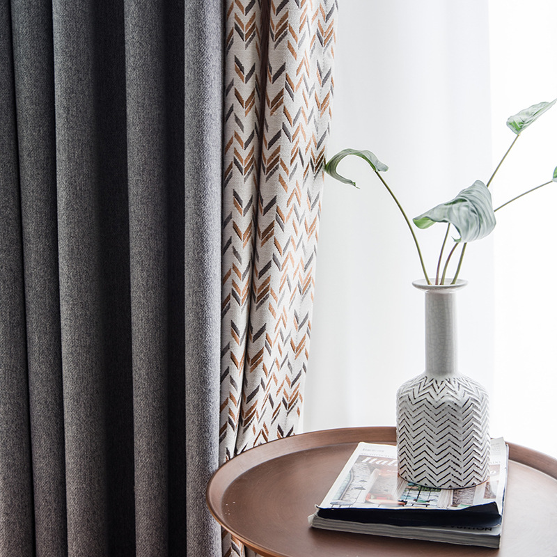 定制简约现代ins北欧窗帘 棉麻混纺客厅卧室撞色拼接 遮光布