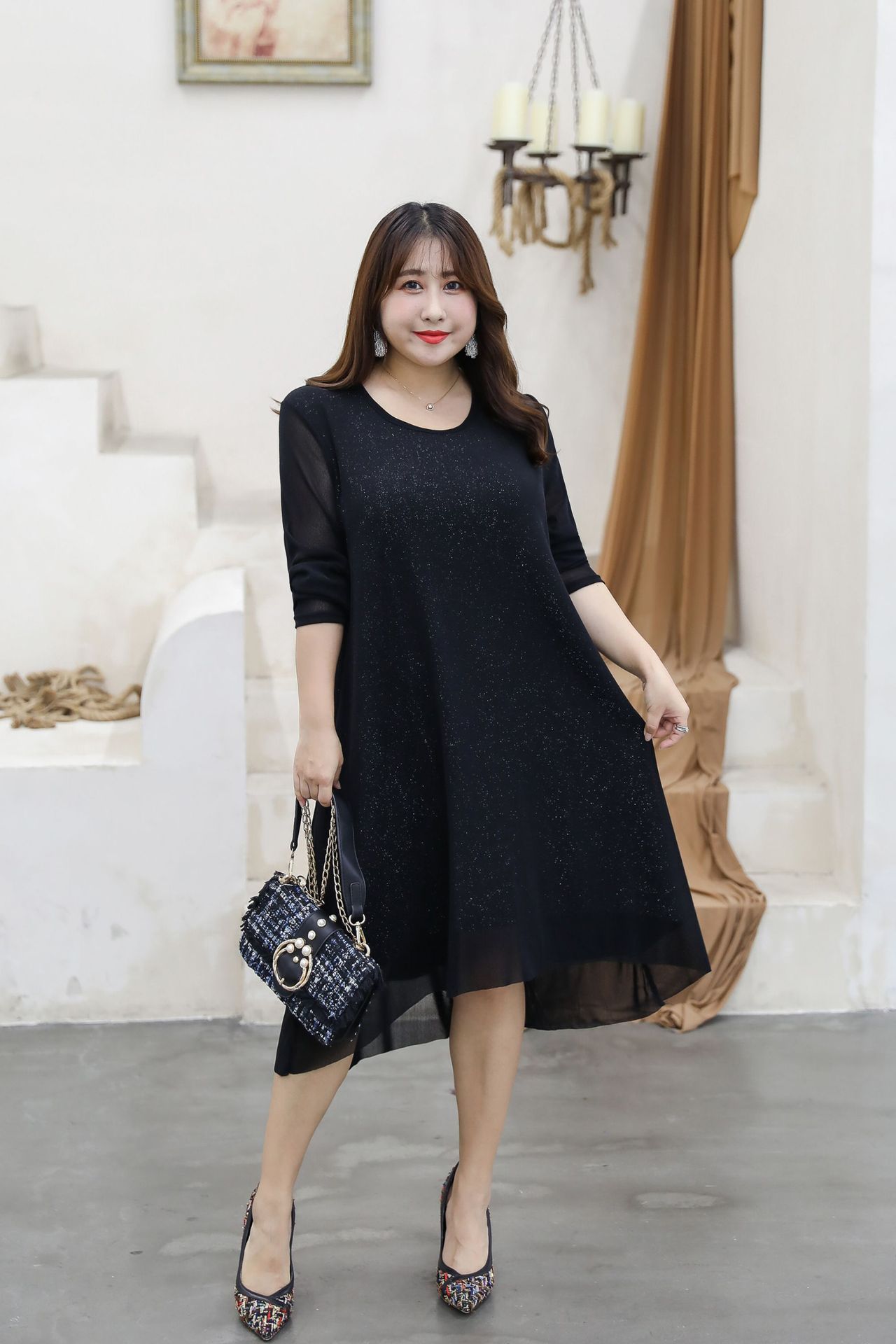 大码女装300斤加肥加大胖mm胸围150宽松秋冬连衣裙一件代发