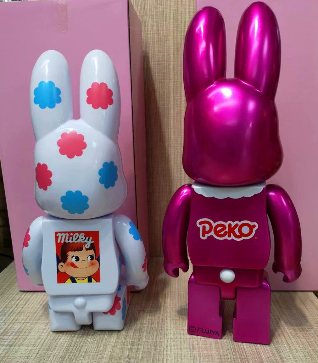 不二家牛奶妹暴力熊be@rbrick x手办peko积木熊玩具公仔兔子模型