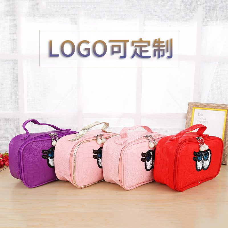 2023 New Cartoon Big Eyes Cosmetic Bag Korean Cosmetic Case Storage Bag Crocodile Pattern Women Bag Foreign Trade Amazon