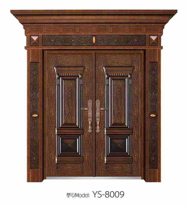 定制加厚不锈钢镀铜仿铜防盗农家四开门双开门豪华家居子母铜铝门