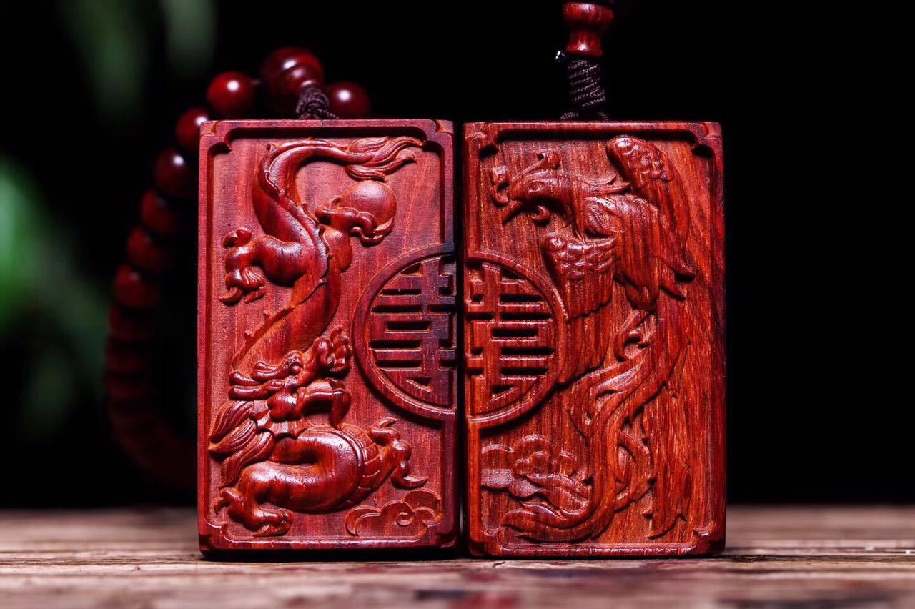 非洲小叶紫檀龙凤牌情侣紫檀461挂件红木文玩小件男女项链毛衣链