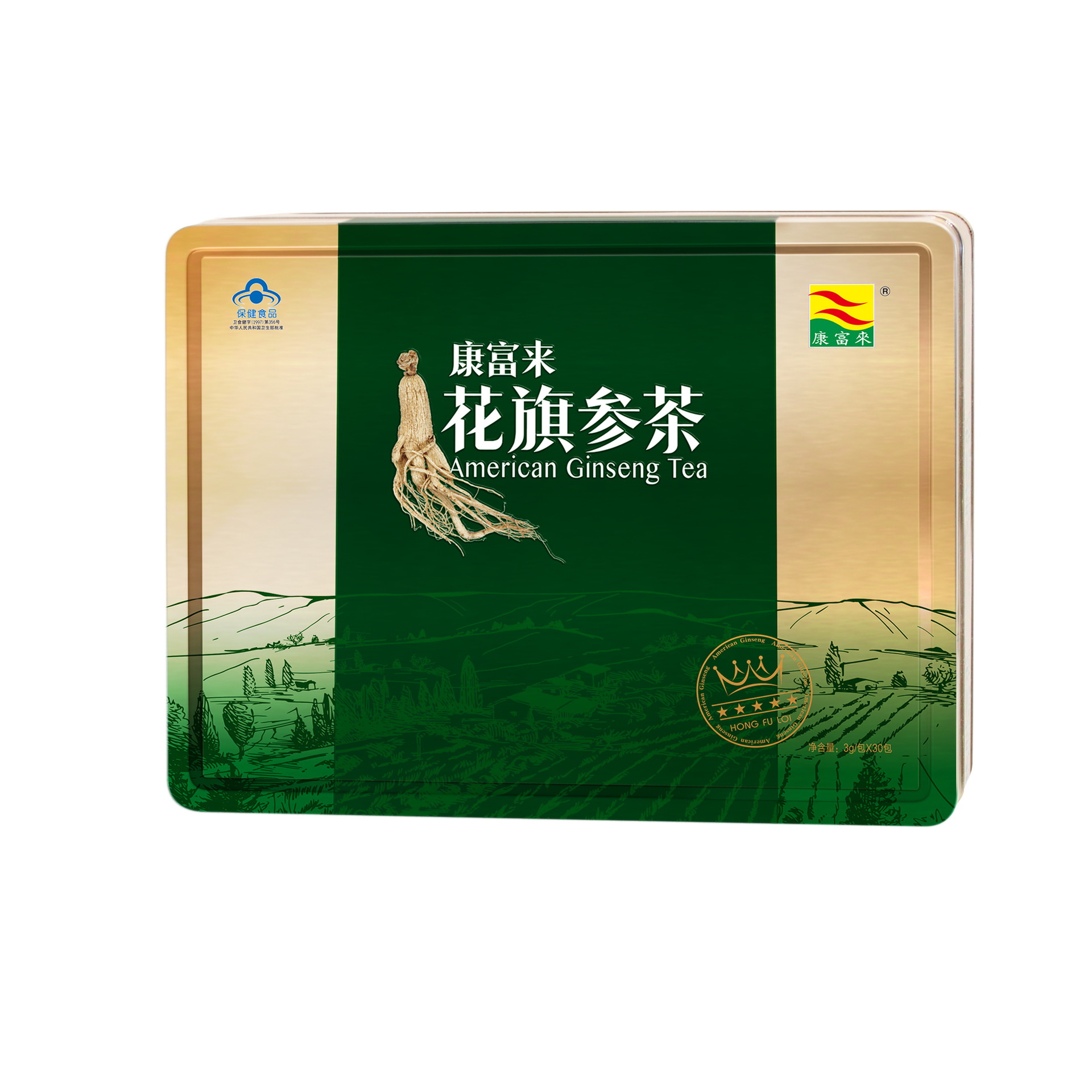 康富来花旗参茶礼盒3g/包*30包西洋参茶冲剂养生茶 礼品送礼礼盒
