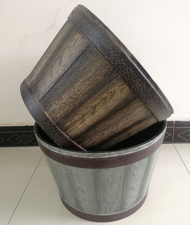 高档仿木纹仿木塑料木桶花盆 中号