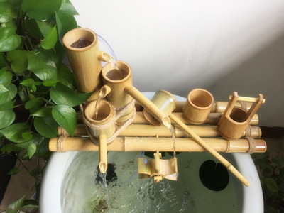 竹子流水盆景 流水器喷泉 水景摆件 水车加湿器 竹子工艺品包邮