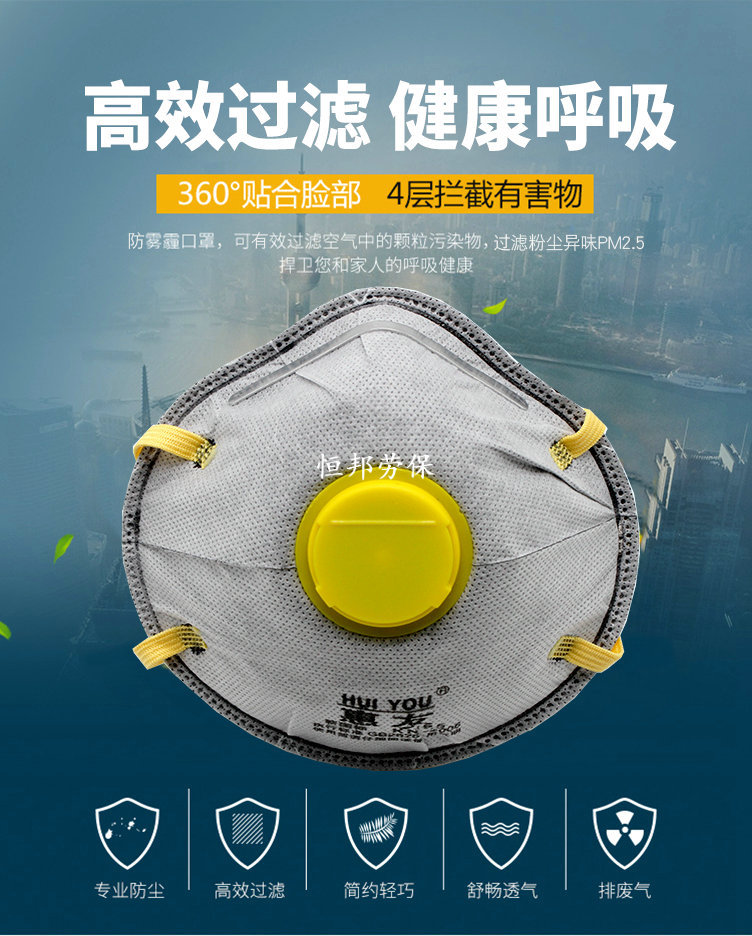 产品标准kn95是否跨境出口专供货源否型号惠友58202活性炭头戴式口罩