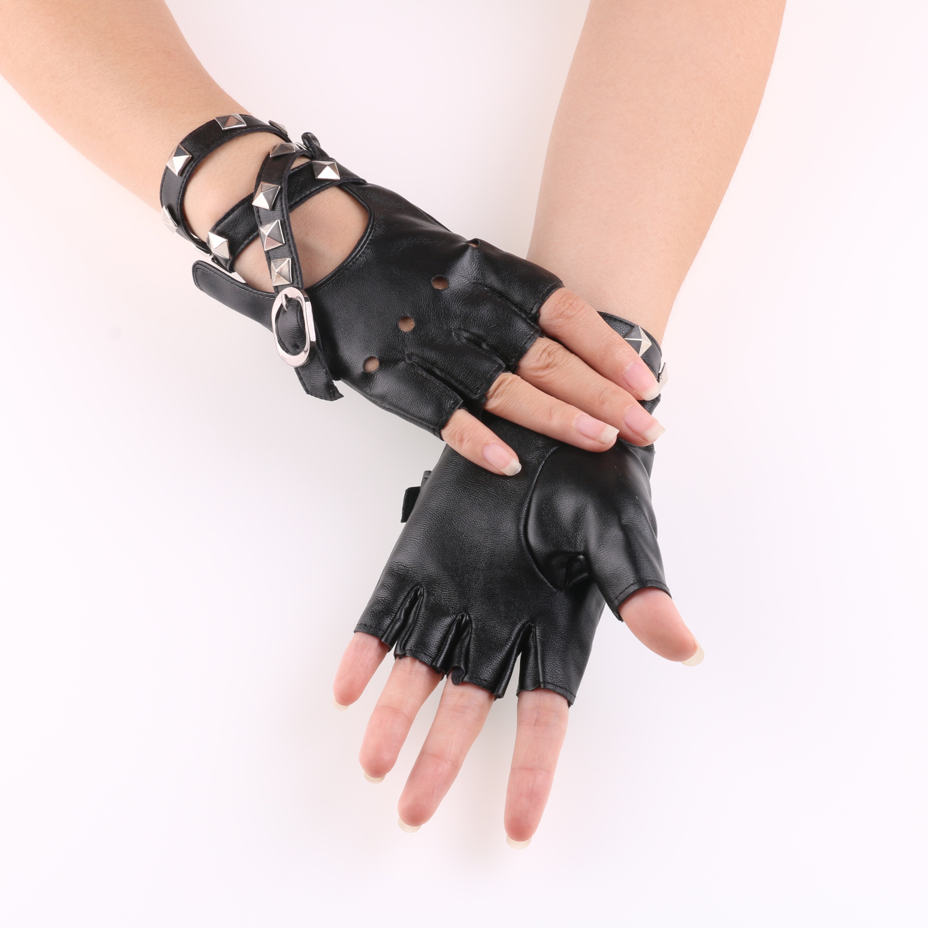 新款跳舞皮手套 皮革女士炫酷朋克春夏夜店演出钢管舞 舞蹈手套