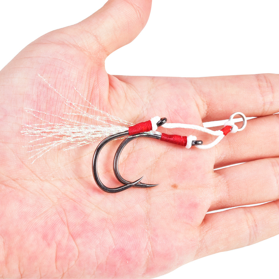 铁板铅鱼钩双钩 慢摇铁板钩加长绑毛铁板双钩 奥金防腐蚀钩