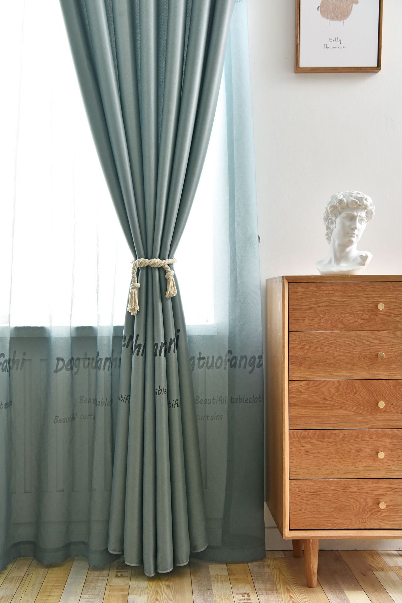 北欧ins现代简约风格英文字母灰墨绿色成品客厅飘窗遮光窗帘布