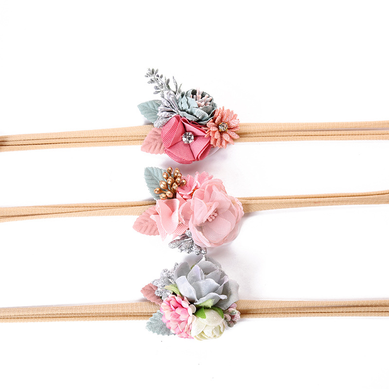 儿童女式发圈米色涤纶弹性皮筋发带仿真花卉玫瑰发圈婚礼装饰