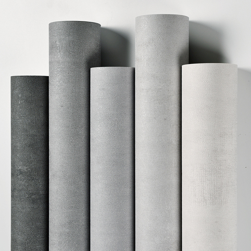 工业风灰色北欧墙纸水泥灰简约纯色素色PVC防水奶茶店服装店壁纸